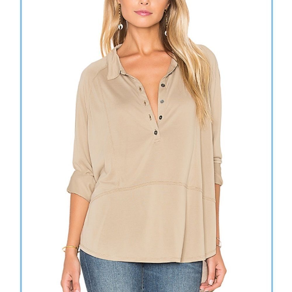 Free People Rose High Low Blouse Gold - Picture 8 of 8